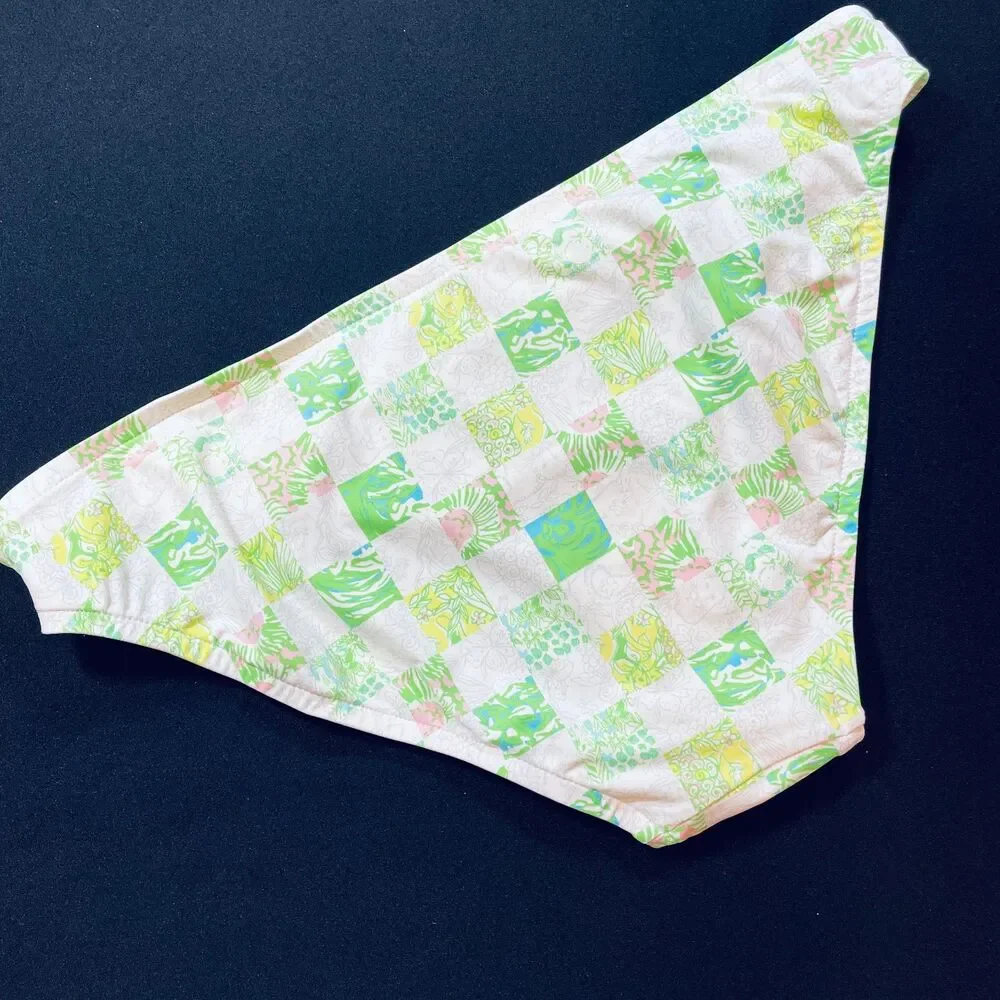 ~ RARE Lilly Pulitzer Med Bikini Swim Bottom Lioness Patch Pattern, Lined